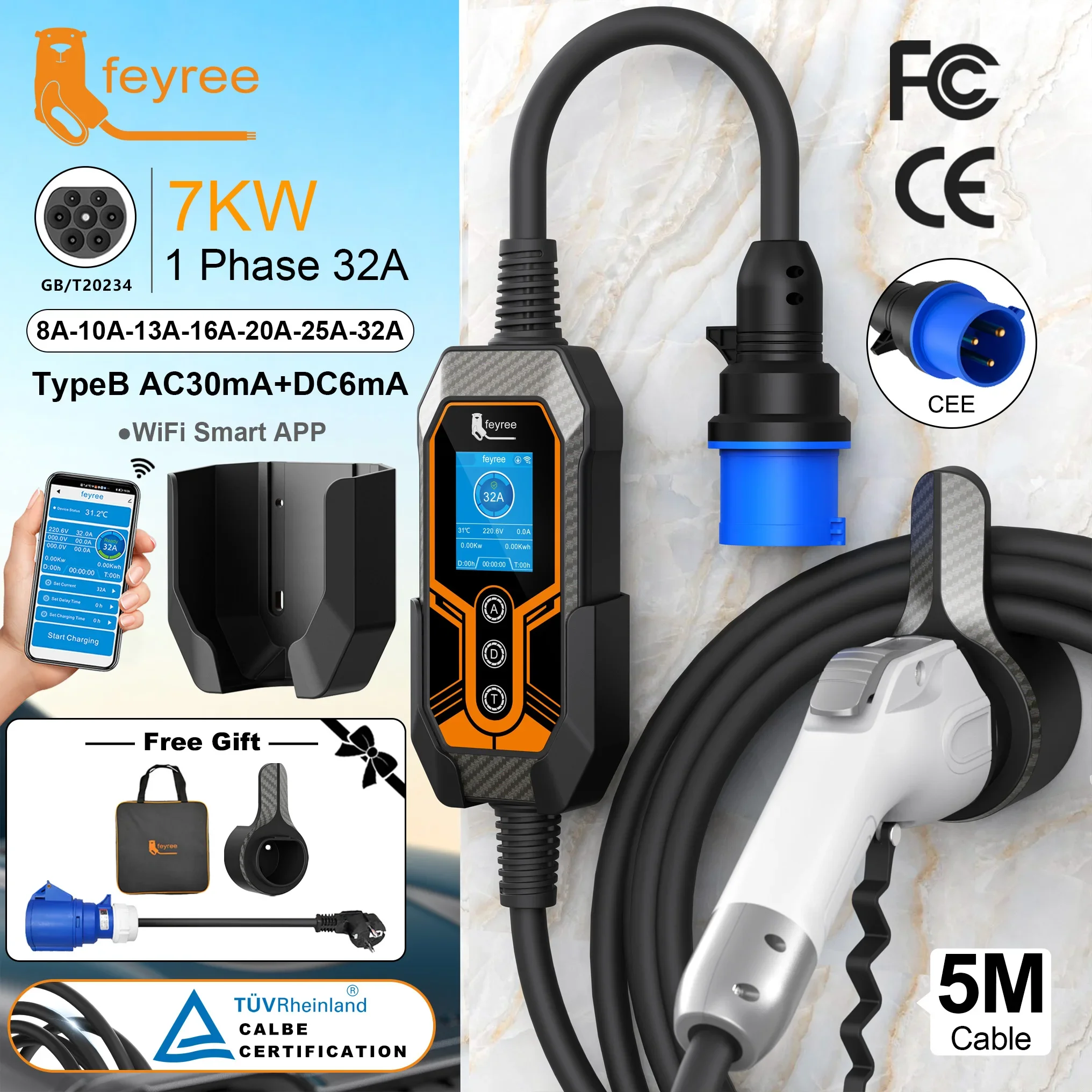 Feyree GB/T Зарядное устройство для электромобилей Портативная обновленная версия с настенным креплением 7 кВт 32 А 1-фазная зарядная коробка для электромобилей GB/T Версия с Wi-Fi APP
Feyree GB/T Зарядное устройство для электромобилей Портативная обновленная версия с настенным креплением 7 кВт 32 А 1-фазная зарядная коробка для электромобилей GB/T Версия с Wi-Fi APP