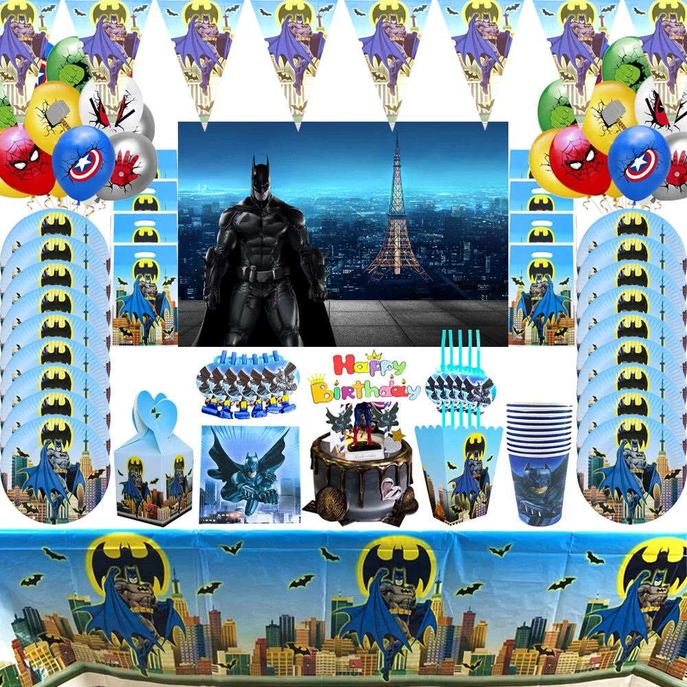 Bat Hero Theme Birthday Party Decoration Disposable Tableware Superhero Paper Plates Cups Flags Kids Baby Shower Party Supplies
Bat Hero Theme Birthday Party Decoration Disposable Tableware Superhero Paper Plates Cups Flags Kids Baby Shower Party Supplies