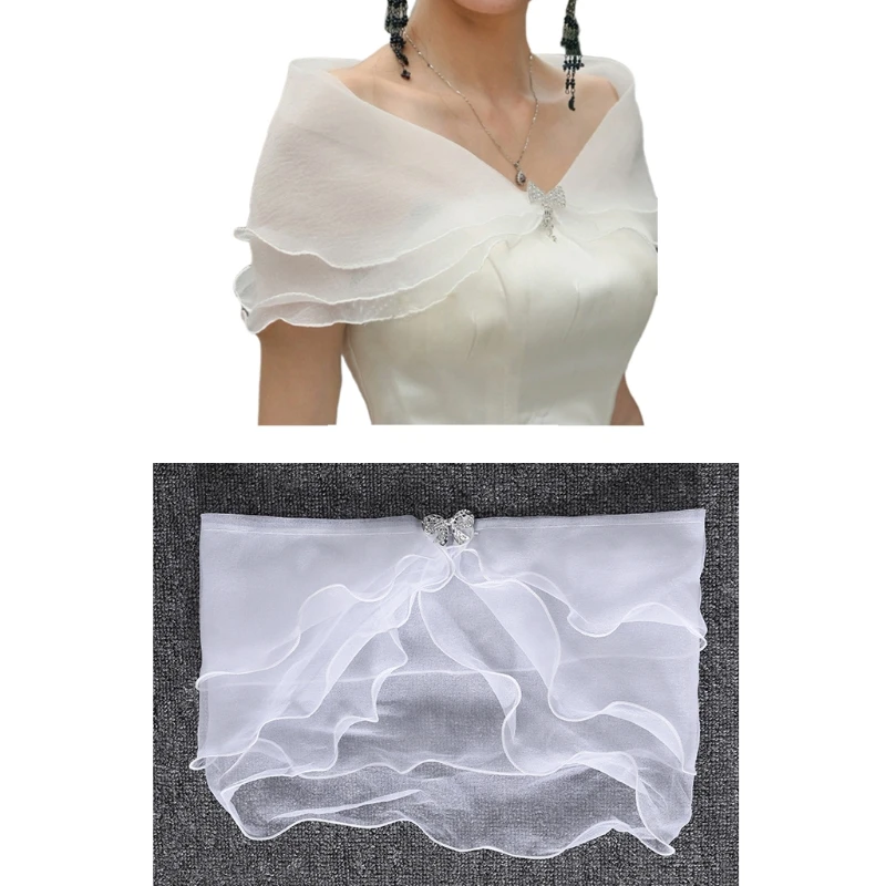 Women Bridal Layered Ruffles Bolero Solid Color Tiers Wedding Shawl Shrug Wrap Rhinestone Bowknot Off Shoulder Evening 918F
Women Bridal Layered Ruffles Bolero Solid Color Tiers Wedding Shawl Shrug Wrap Rhinestone Bowknot Off Shoulder Evening 918F