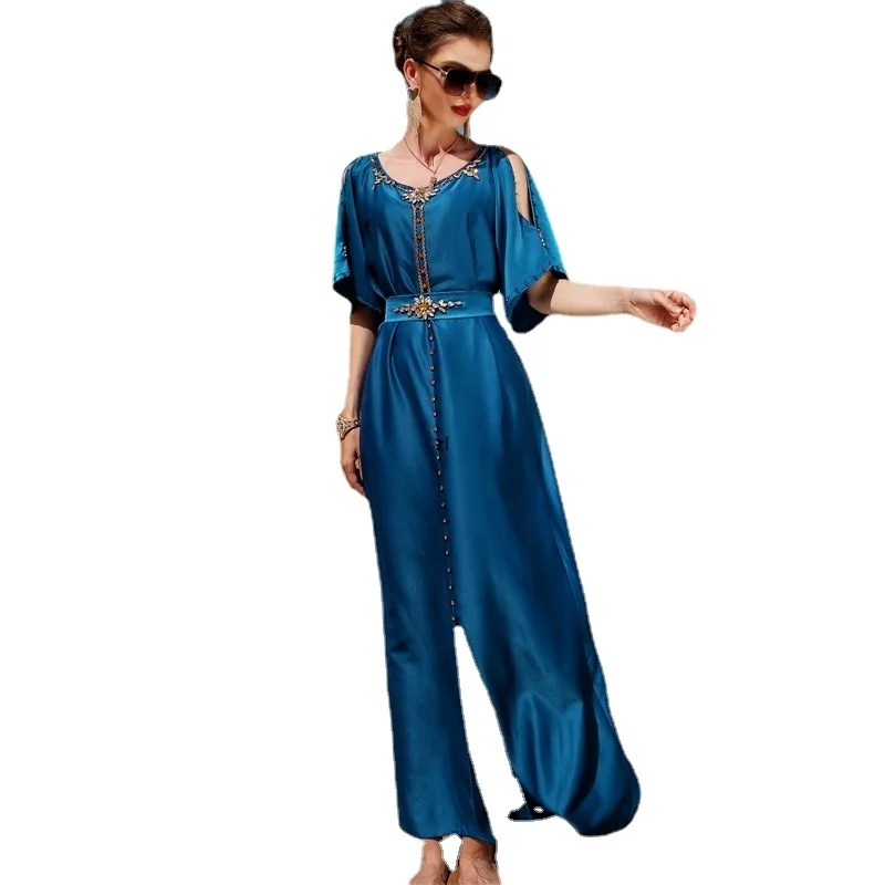 Rhinestones Satin Party Dress Moroccan Kaftan Women Fashion Handwork Muslim Abaya with Belt Evening Gown Middle East Arabic Oman
Rhinestones Satin Party Dress Moroccan Kaftan Women Fashion Handwork Muslim Abaya with Belt Evening Gown Middle East Arabic Oman