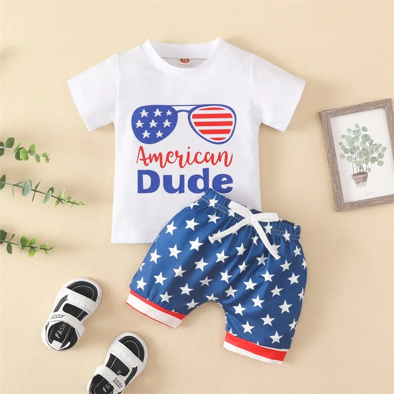 Independence Day Infant Two Piece Outfits Boy Sunglasses Lettering Pattern Short Sleeve T-shirt Elastic Drawstring Shorts
Independence Day Infant Two Piece Outfits Boy Sunglasses Lettering Pattern Short Sleeve T-shirt Elastic Drawstring Shorts
