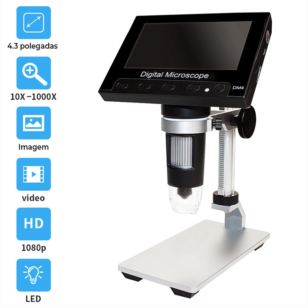 Microscópio digital 600X with electronic video, 4.3 inch, HD, LCD, welding, repair phone, Magnifier + stand metal
Microscópio digital 600X with electronic video, 4.3 inch, HD, LCD, welding, repair phone, Magnifier + stand metal