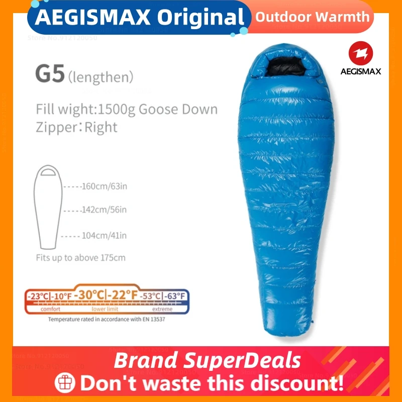 

AEGISMAX G Sleeping Bag 95% White Goose Down Outdoor Camping Mummy Cold Winter Ultralight Baffle Design Splicing FP 800 For Tent