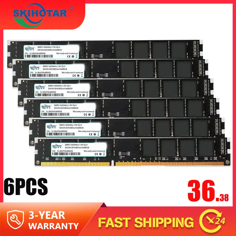 6PCS SKIHOTAR Desktop Ram 4GB 8GB 16GB 32GB Desktop Gaming Memory Udimm DDR3 1600 MHz DDR4 2666 MHz DDR4 3200 MHz Memory
6PCS SKIHOTAR Desktop Ram 4GB 8GB 16GB 32GB Desktop Gaming Memory Udimm DDR3 1600 MHz DDR4 2666 MHz DDR4 3200 MHz Memory