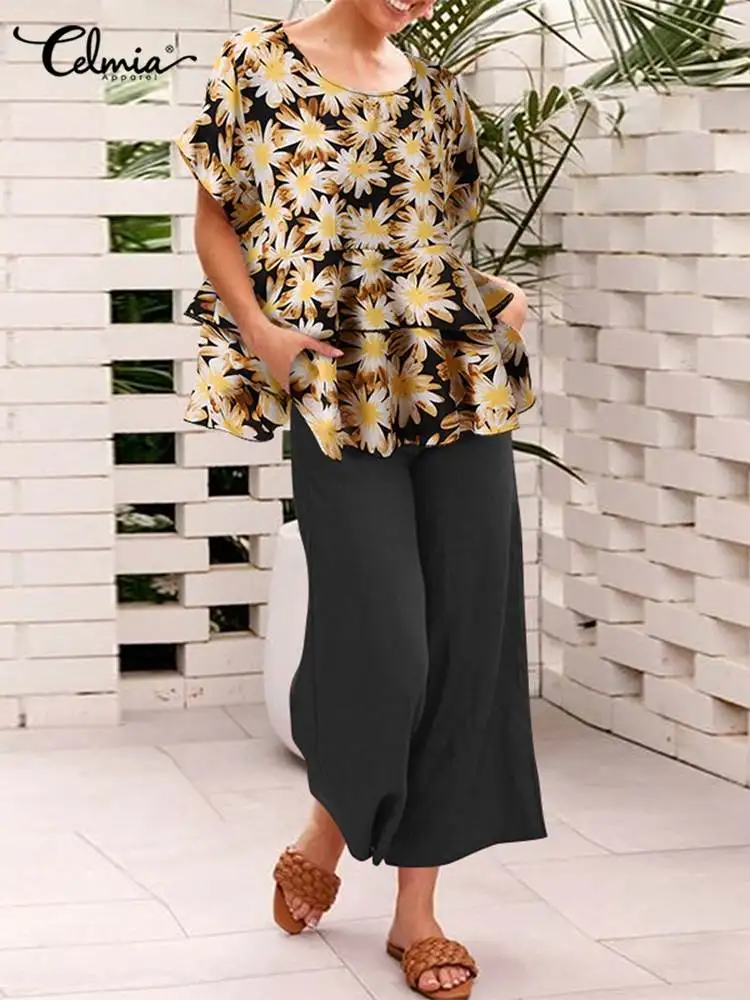 Celmia Women Bohemian Leisure Pant Sets Summer Short Sleeve Floral Print Ruffles Top and Elastic Waist Pant Suits Chic 2pcs Sets
Celmia Women Bohemian Leisure Pant Sets Summer Short Sleeve Floral Print Ruffles Top and Elastic Waist Pant Suits Chic 2pcs Sets
