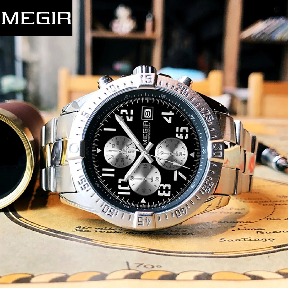 

Часы MEGIR Мужские кварцевые с хронографом, оригинальные деловые брендовые люксовые армейские, в стиле милитари, из нержавеющей стали