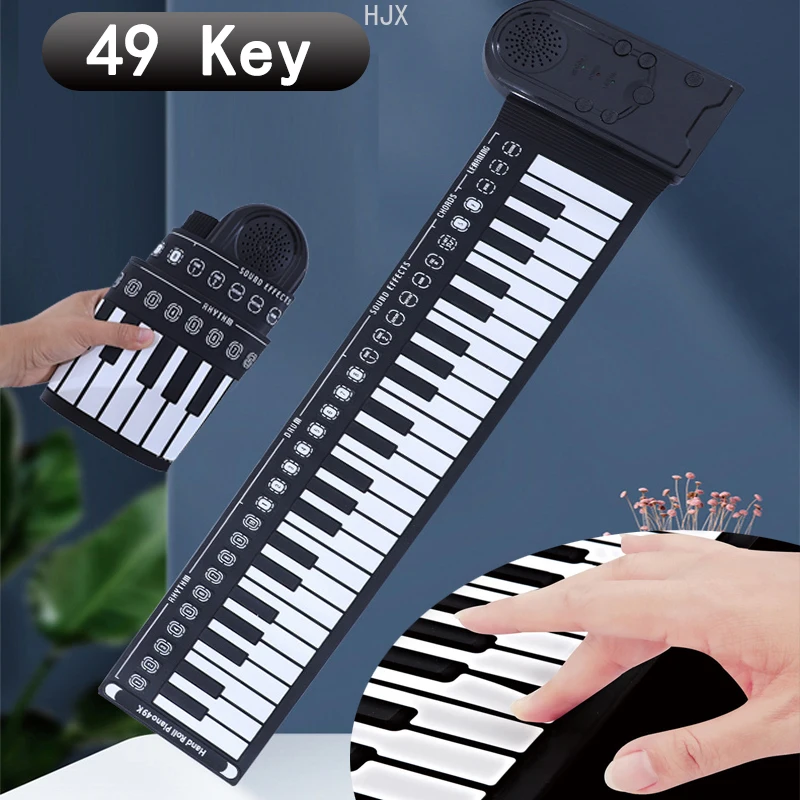 

Fold Electronic Hand Roll Piano 49 Key Beginner Learning Musical Instrument Kids Toys for Girls Educational Music Children Boys