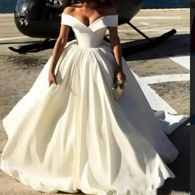 Simple Wedding Dresses For Women Off The Shoulder Satin A Line Sleeveless Sweep Train Bridal Gowns Custom Made Vestido De Novia
Simple Wedding Dresses For Women Off The Shoulder Satin A Line Sleeveless Sweep Train Bridal Gowns Custom Made Vestido De Novia