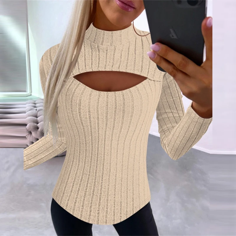 Female Long Sleeve Ribbed Bottom Shirts Blusas Autumn Basic Skinny Knitted Blouses Women Sexy Chic Front Chest Hollow Out Tops
Female Long Sleeve Ribbed Bottom Shirts Blusas Autumn Basic Skinny Knitted Blouses Women Sexy Chic Front Chest Hollow Out Tops