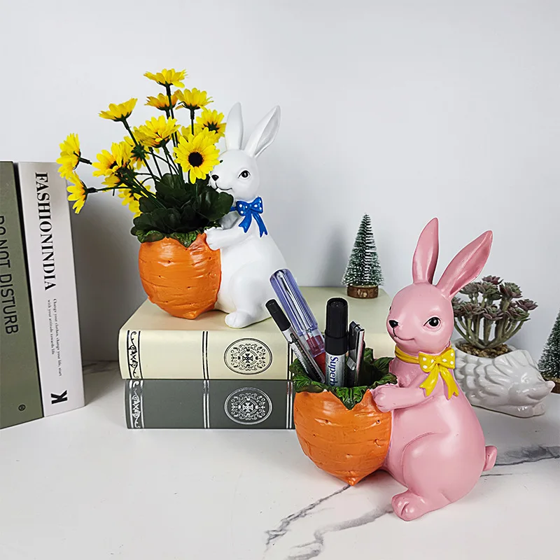 Creative cartoon rabbit resin pen holder cute rabbit flower ornaments living room storage debris office desktop decorations
Creative cartoon rabbit resin pen holder cute rabbit flower ornaments living room storage debris office desktop decorations