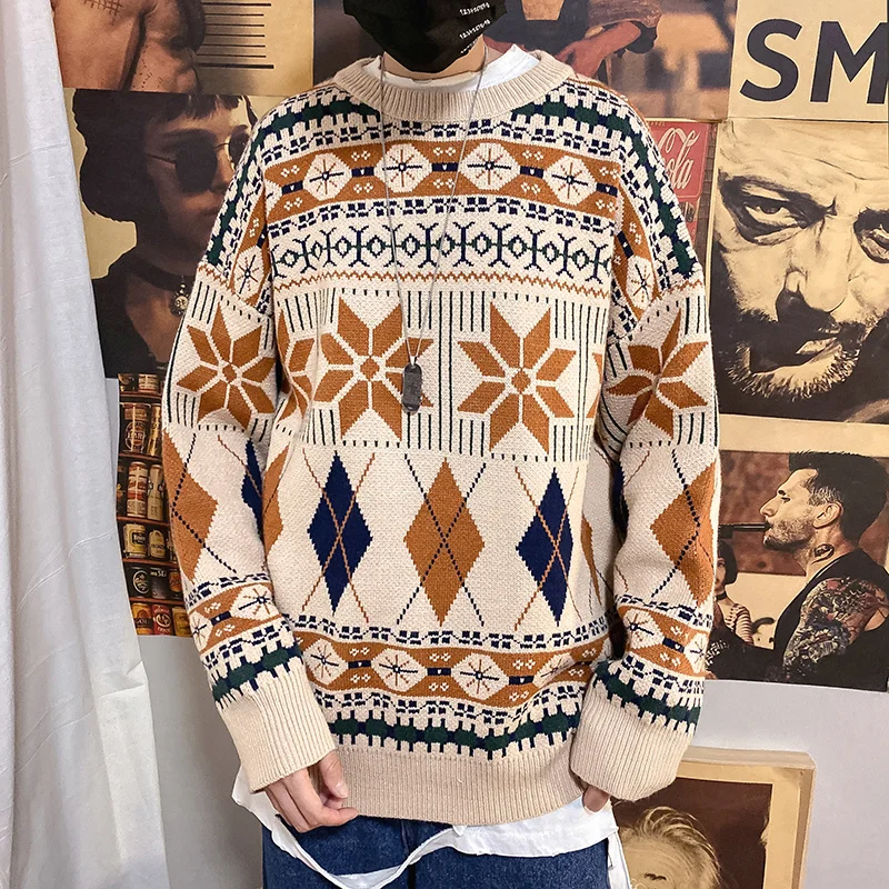2022 Knitted Geometry Vintage Sweater Men Clothes Geometry Pullover Khaki Loose Sweater Casual Streetwear Knitwear Sweater Men
2022 Knitted Geometry Vintage Sweater Men Clothes Geometry Pullover Khaki Loose Sweater Casual Streetwear Knitwear Sweater Men