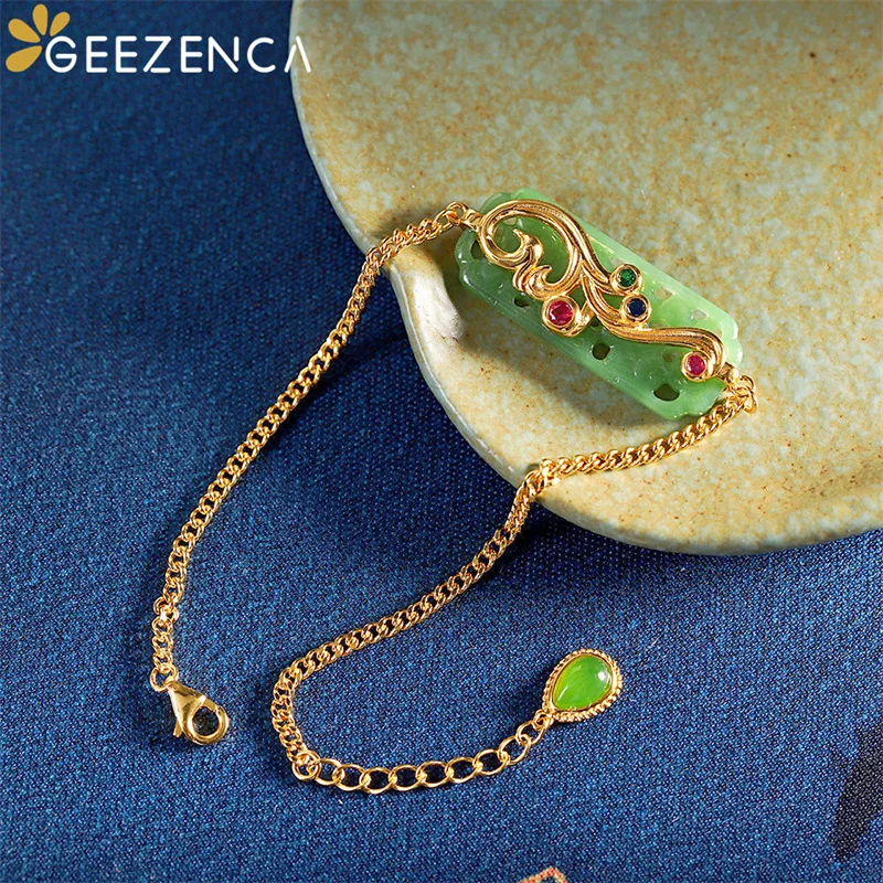 GEEZENCA S925 Silver Gold Plated Natural Jasper Peacock Feathers Women's Bracelet Vintage Ethnic Gemstone Bracelets Best Gift
GEEZENCA S925 Silver Gold Plated Natural Jasper Peacock Feathers Women's Bracelet Vintage Ethnic Gemstone Bracelets Best Gift