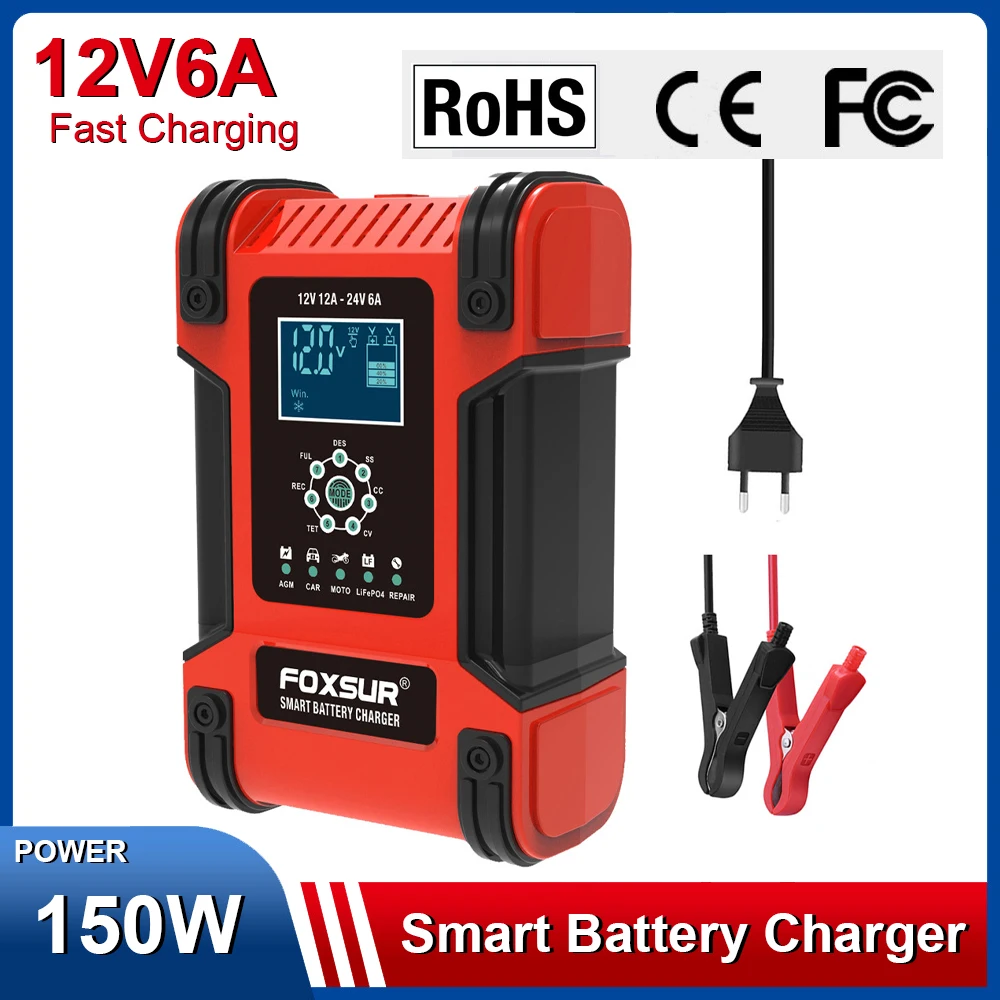 12V 24V Smart LiFePO4 Charger for AGM Lead-acid Lithium Iron Phosphate Battery Charger 12A Car Motorcycle Battery Charger
12V 24V Smart LiFePO4 Charger for AGM Lead-acid Lithium Iron Phosphate Battery Charger 12A Car Motorcycle Battery Charger