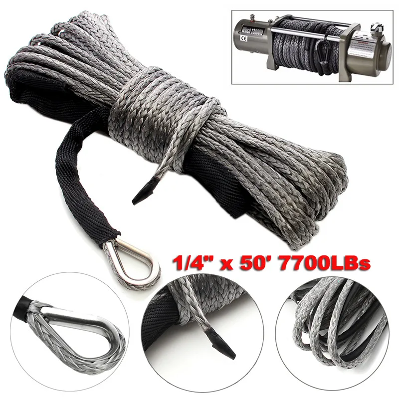 

15m 7700LBs Light weight Winch Rope High Strength With Sheath Gray Motorcycles Equipment ATV UTV Off-Road Car Accessories