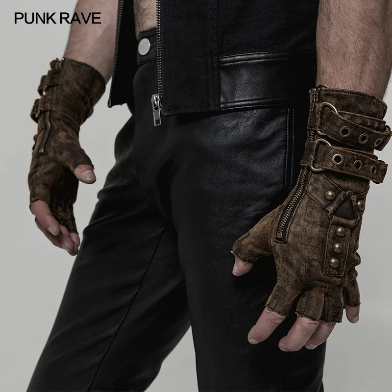 

Punk Rave Mens Punk Gloves Rock Fingerless Winter Gloves Military Dieselpunk Motocycle Streetwear Style Personality Accessories