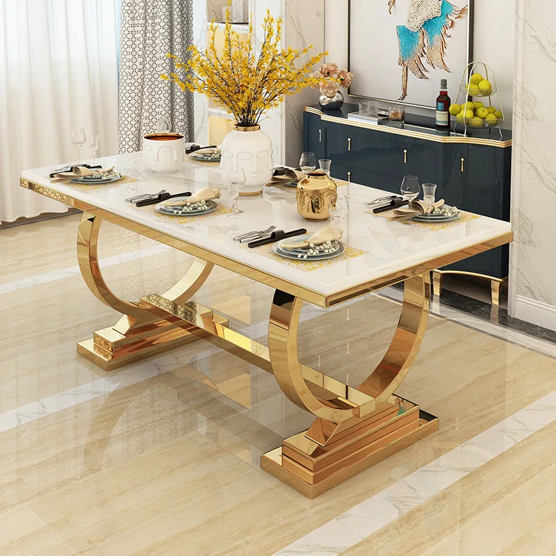 Modern light luxury marble dining table and chair combination Italian rectangular dining table simple household stainless steel
Modern light luxury marble dining table and chair combination Italian rectangular dining table simple household stainless steel