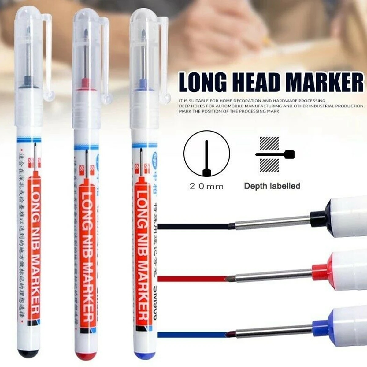 3pcs 140mm Deep Hole Marker Pens Long Nib Marker Pen Waterproof Marker Pencils Colorful Ink Carpenter Pen Multipurpose Carpenter
3pcs 140mm Deep Hole Marker Pens Long Nib Marker Pen Waterproof Marker Pencils Colorful Ink Carpenter Pen Multipurpose Carpenter
