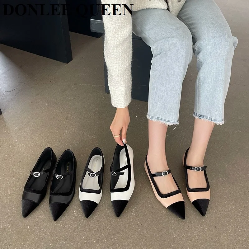 

Brand Pointed Toe Flats Heel Mary Jane Shoes Women Casual Ballet Female Ballerina Soft Moccasin Classic Mixed Color Brand Loafer