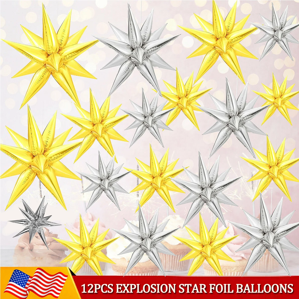 12Pcs Explosion Star Foil Balloons Water Drop Cone Aluminum Starburst Balloon for Birthday Wedding Easter Party Decor Supplies
12Pcs Explosion Star Foil Balloons Water Drop Cone Aluminum Starburst Balloon for Birthday Wedding Easter Party Decor Supplies
