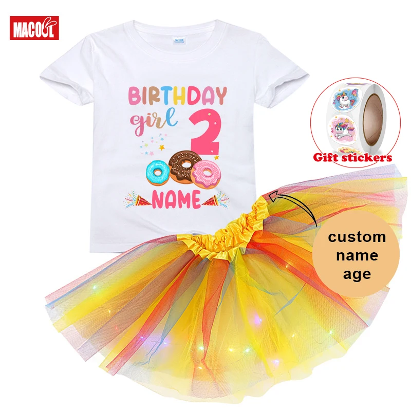 Детский костюм с юбкой-пачкой, футболка с коротким рукавом + блестящая юбка + наклейки