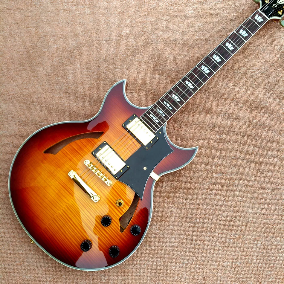 Jazz Hollow Body Electric Guitar, Rosewood fingerboard, Double Broadsword holes electric guitar, Gold hardware, Free shipping
Jazz Hollow Body Electric Guitar, Rosewood fingerboard, Double Broadsword holes electric guitar, Gold hardware, Free shipping