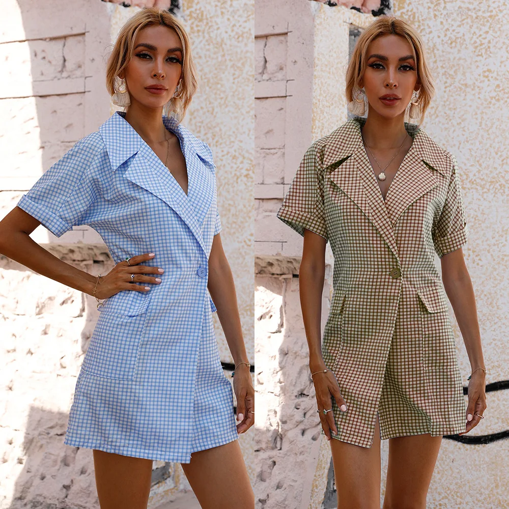 2022 Fashion Office Ladies Irregular Suit Women Dress A Buckle Short Sleeve Plaid Elegant Women Pencil Dress Summer Ceremony 
2022 Fashion Office Ladies Irregular Suit Women Dress A Buckle Short Sleeve Plaid Elegant Women Pencil Dress Summer Ceremony