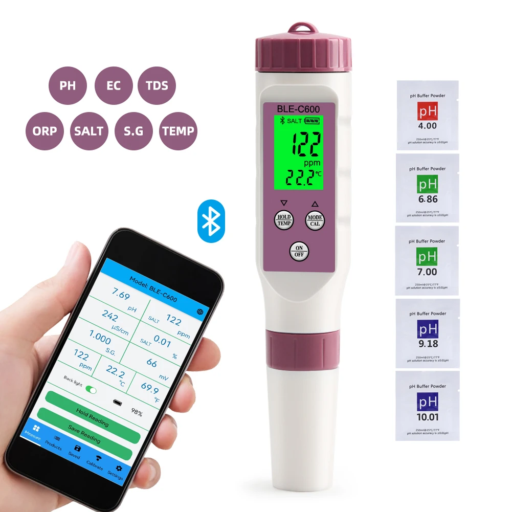7 in 1 Temp ORP EC TDS Salinity S.G PH Meter Online Blue Tooth Water Quality Tester APP Control for Drinking Laboratory Aquarium
7 in 1 Temp ORP EC TDS Salinity S.G PH Meter Online Blue Tooth Water Quality Tester APP Control for Drinking Laboratory Aquarium