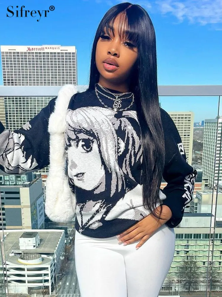 Sifreyr Y2K Retro Harajuku Sweater Hip Hop Streetwear O Neck Long Sleeve Anime Knitted Pullover Sweaters Loose Oversized Tops
Sifreyr Y2K Retro Harajuku Sweater Hip Hop Streetwear O Neck Long Sleeve Anime Knitted Pullover Sweaters Loose Oversized Tops