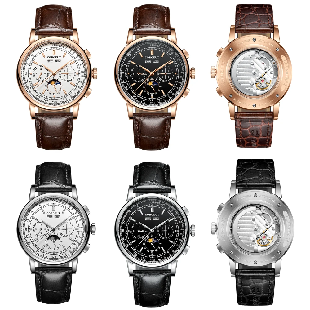 Corgeut Luxury Brand Mens Watch Moon Phase Multifunction Year Day Week Leather Sport Automatic Male Clock
Corgeut Luxury Brand Mens Watch Moon Phase Multifunction Year Day Week Leather Sport Automatic Male Clock