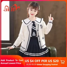 Junior Girls JK Suit Clothing Childrens Fashion Knitted Sweater Jacket T-shirt Pleated Skirt 3 Pieces Teenage School Uniforms
