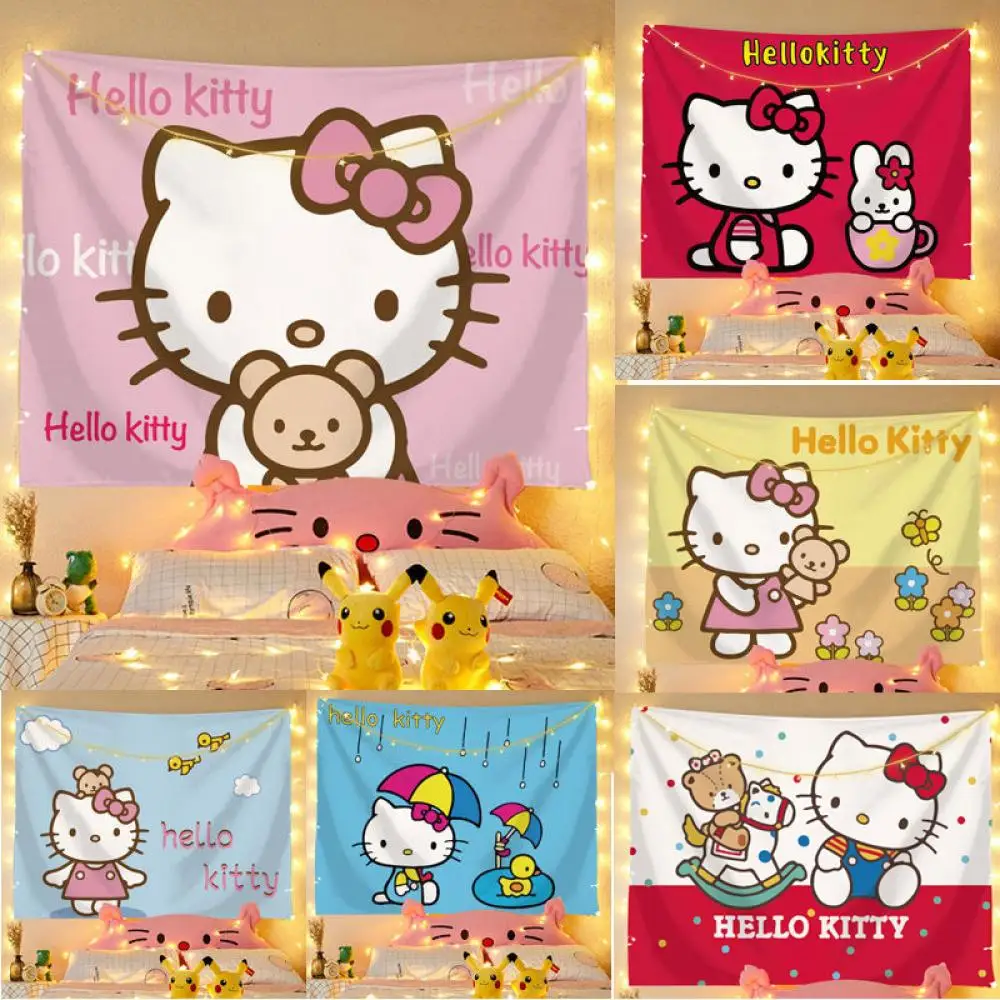

with Lights Background Kawaii Sanrio Hello Kitty Kt Anime Figure Valance Tablecloth Decorate Dormitory Bedside Photograph Cute