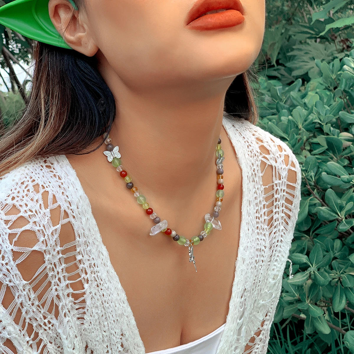 

Kpop Sweet Natural Stone Strand Beaded Choker Necklace for Women Bohemian Spirit Pendant Clavicle Chain Aesthetic Y2K Jewelry
