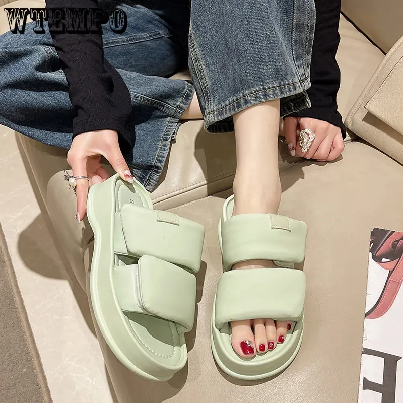 

WTEMPO Summer Platform Slippers Fashion Open Toe Women Slides Ladies Comfort Soft Sole Flats Beach Vacation Sandalias Flip Flop