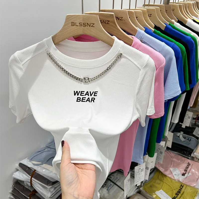 Белая женская футболка с коротким рукавом, Новинка лета 2023, женская одежда в виде рыбьей кости с цепочкой, графические футболки
Белая женская футболка с коротким рукавом, Новинка лета 2023, женская одежда в виде рыбьей кости с цепочкой, графические футболки