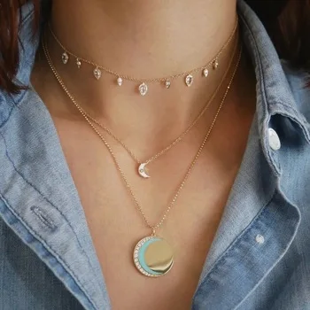 

Summer New 925 Sterling Silver Cute Delicate Micro Pave Cz Single Enamel Heart Moon Star Charm Necklaces Fashion Women Jewelry