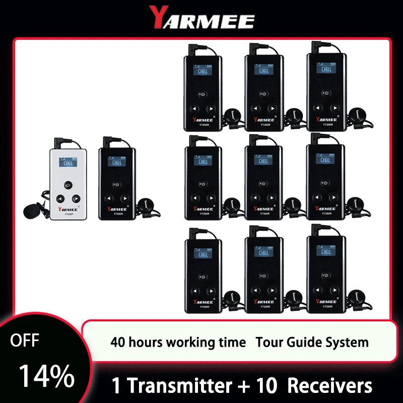 

YARMEE Wireless Tour Guide System 1 PCS Audio Transmitter + 5/10 PCS Receiver With Microphone Earphone For Travelling Umrah Hajj