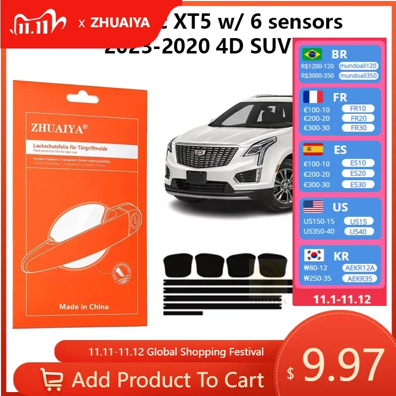 Защитная пленка ZHUAIYA для красок дверных ручек, защитная пленка из ТПУ для Cadillac XT5 w/ 6 sensors2023-2020 4D SUV 
Защитная пленка ZHUAIYA для красок дверных ручек, защитная пленка из ТПУ для Cadillac XT5 w/ 6 sensors2023-2020 4D SUV