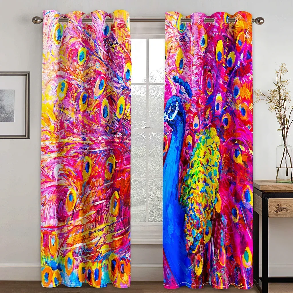

Cheap Dazzle Watercolor Peacock Screen Colorful Thin Window Curtains for Living Room Bedroom Decor Drape 2 Pieces Free Shipping