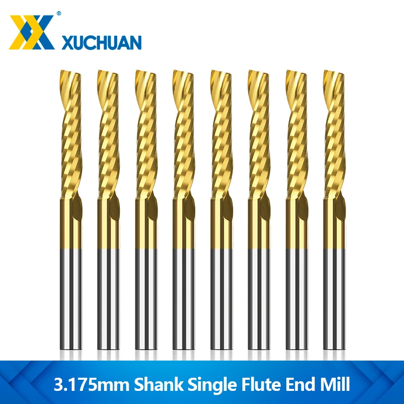 Spiral Router Bit 1/8mm Shank Single Flute Spiral Carbide End Mill TiN Coated CNC Engraving Bit Milling Cutter 
Spiral Router Bit 1/8mm Shank Single Flute Spiral Carbide End Mill TiN Coated CNC Engraving Bit Milling Cutter