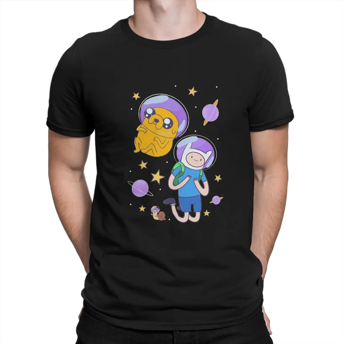 

Футболка мужская с графическим принтом, винтажная Альтернативная летняя рубашка из полиэстера, с рисунком сериала «Время приключений» и космических исследований