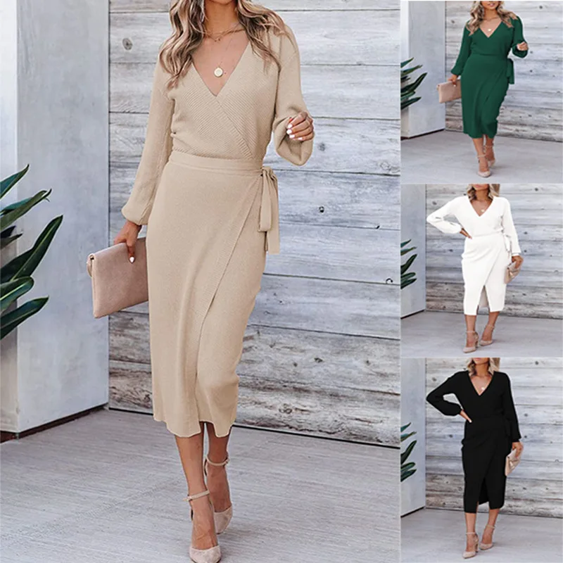 Autumn and Winter Women's Long Dress Amazon Cross border Elegant V-neck Knitted Dress
Autumn and Winter Women's Long Dress Amazon Cross border Elegant V-neck Knitted Dress