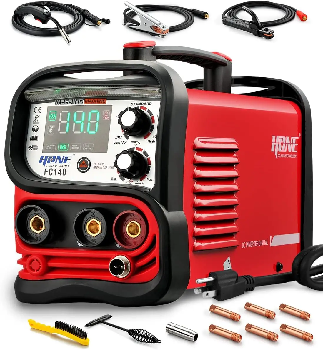 MIG Welder 110V, Actual 140Amp Flux Welder/Stick Welder/Lift TIG 3 in 1 Synergic Welding Machine, Smart IGBT Inverter Large LED
MIG Welder 110V, Actual 140Amp Flux Welder/Stick Welder/Lift TIG 3 in 1 Synergic Welding Machine, Smart IGBT Inverter Large LED