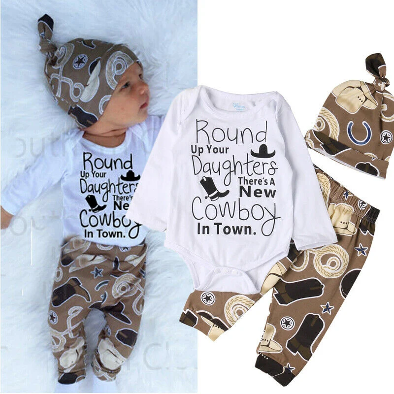 Baby Boy Cowboy Clothes Set Letter Print Romper Bodysuit Pants Beanie Hat 0-18M Newborn Infant Toddler Spring Fall Casual Outfit
Baby Boy Cowboy Clothes Set Letter Print Romper Bodysuit Pants Beanie Hat 0-18M Newborn Infant Toddler Spring Fall Casual Outfit
