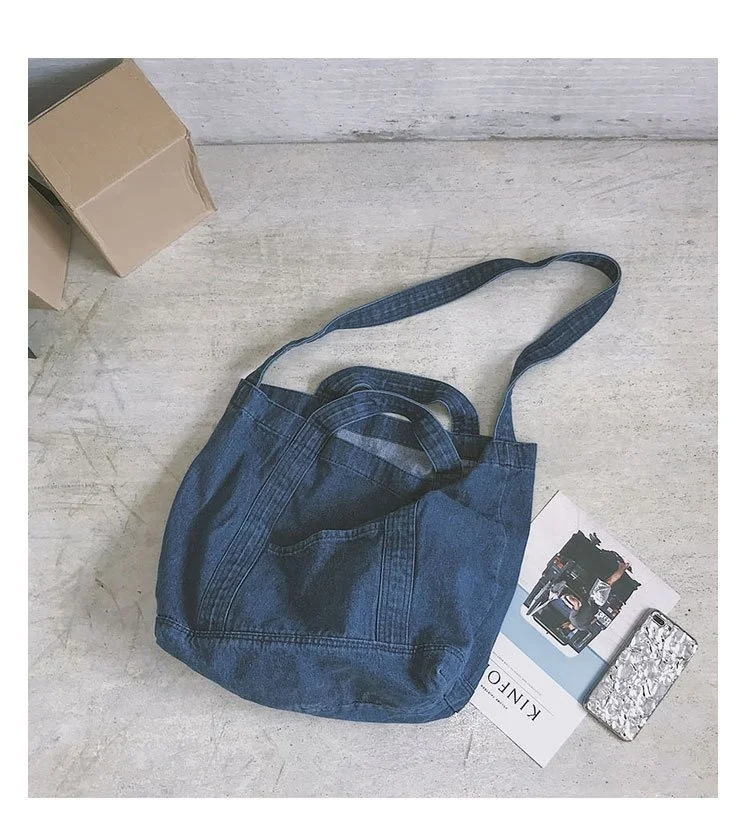 New Solid Color Large Capacity Denim Cloth Bag Shoulder Shopping Korean Fashion Student
New Solid Color Large Capacity Denim Cloth Bag Shoulder Shopping Korean Fashion Student