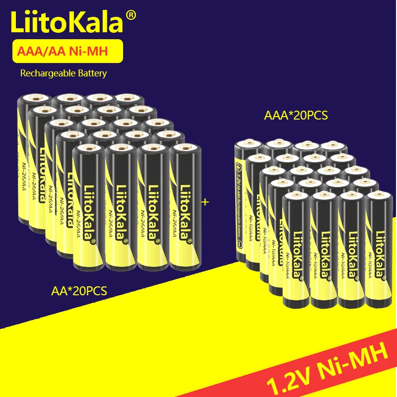 

20 шт. LiitoKala 1,2 в AA 2600 мАч Ni-MH перезаряжаемая батарея для камеры, фонарика, часов, мыши, часов, пульта дистанционного управления