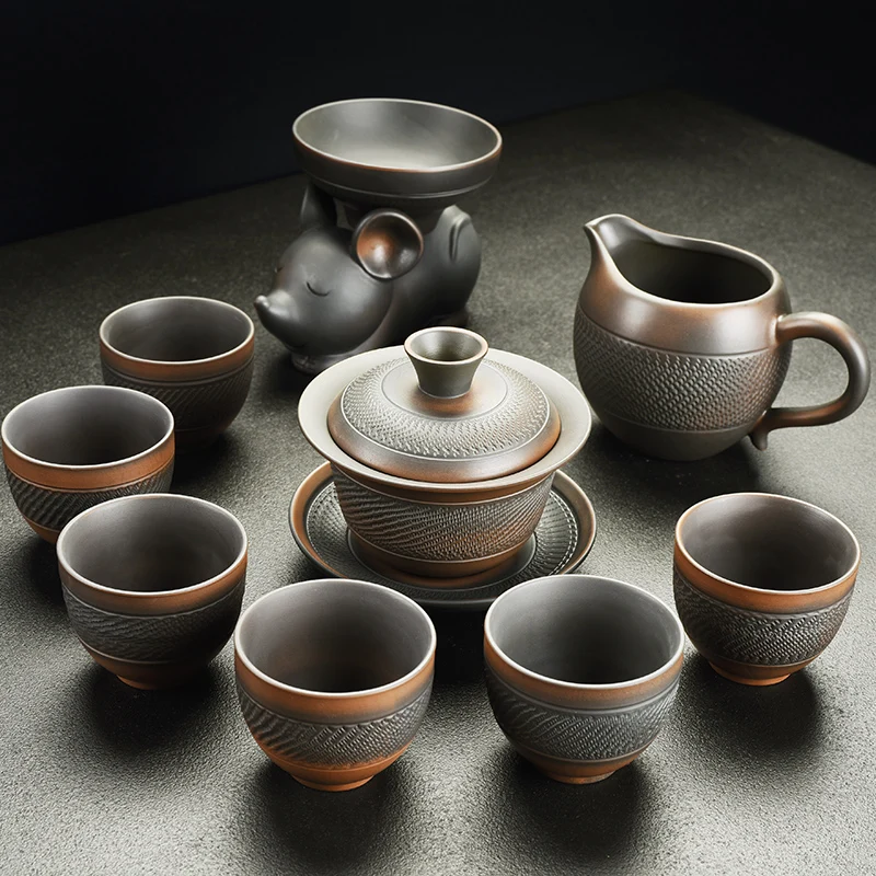 

Vintage Traditional Tea Set Portable Black Kungfu China Mug Teapot Tea Set Service Tray Tetera Porcelana Ceramic Tableware