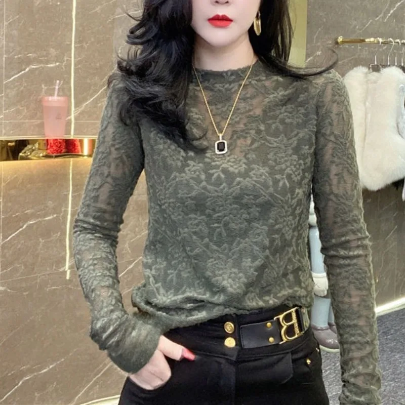 Women's Solid Color Printing Slim Lace Gauze Round Neck Spring Autumn All Match Fashion Long Sleeve Commute Pullover Bottom Tops
Women's Solid Color Printing Slim Lace Gauze Round Neck Spring Autumn All Match Fashion Long Sleeve Commute Pullover Bottom Tops