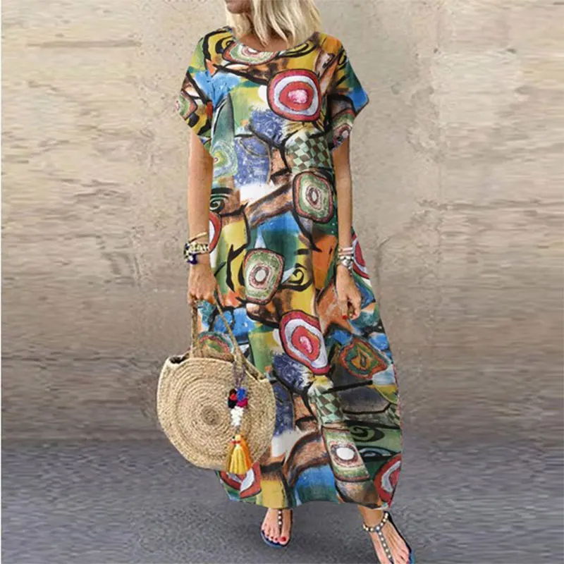 2023 Woman Summer Beach Dress Ethnic Style Cotton Linen Short Sleeve Printed Long Dress Casual Loose Party Dresses For Female
2023 Woman Summer Beach Dress Ethnic Style Cotton Linen Short Sleeve Printed Long Dress Casual Loose Party Dresses For Female