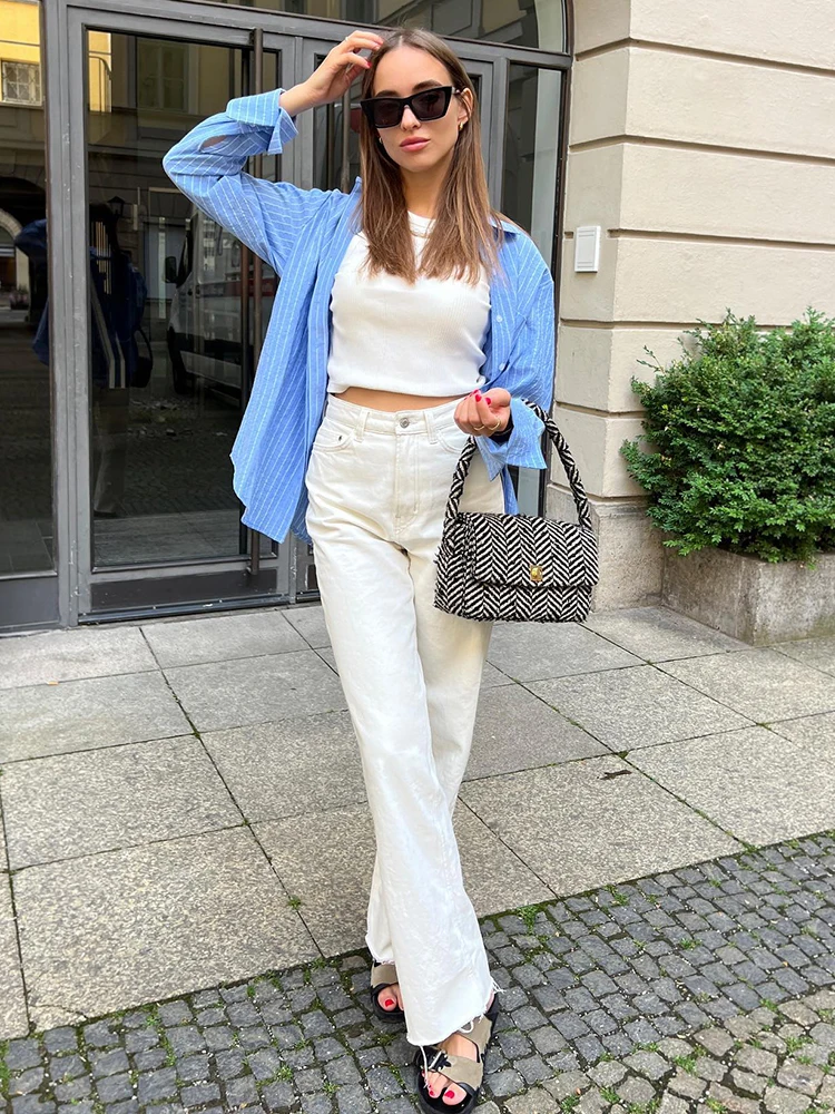 3009# White High Waist Chic Vintage Raw Edge Mopping Pants 2023 Fashion Flare Pants For Women Long Streetwear Denim Trousers 
3009# White High Waist Chic Vintage Raw Edge Mopping Pants 2023 Fashion Flare Pants For Women Long Streetwear Denim Trousers