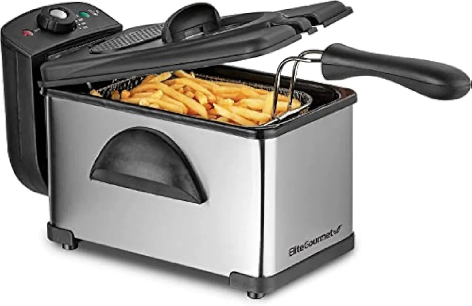 

Elite Gourmet EDF2100 Electric Immersion Deep Fryer Removable Basket Adjustable Temperature, Lid with Viewing Window
